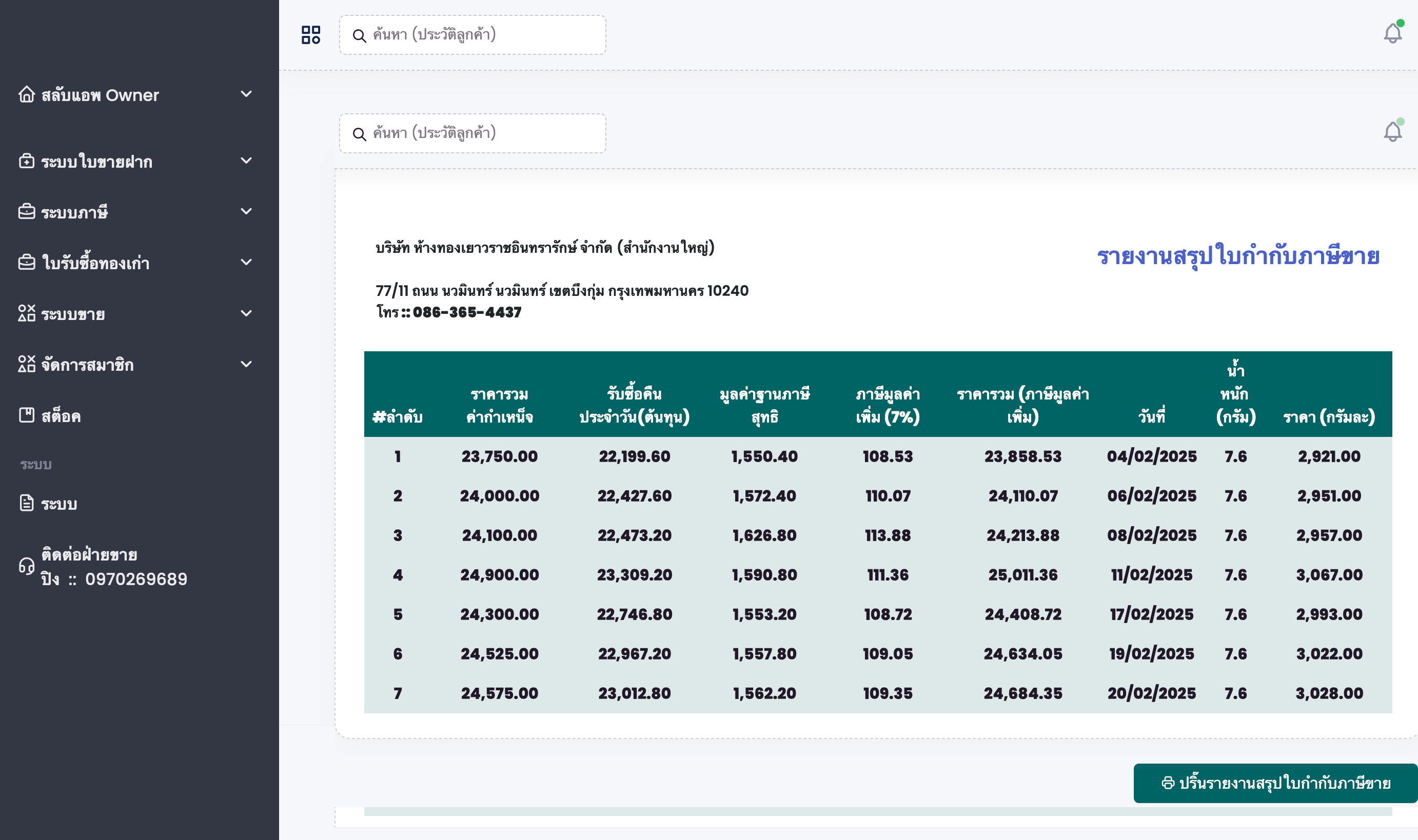 ระบบภาษีเว็บบริหารจัดการร้านทอง